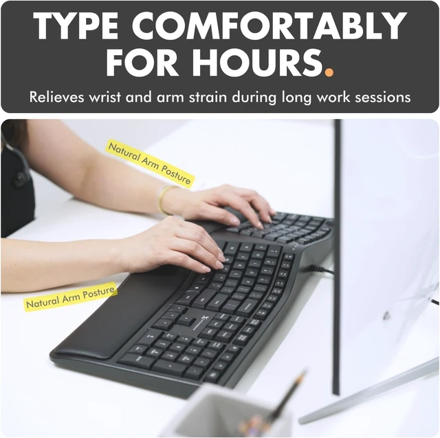 Alt view image 9 of 14 - X9 Wired Ergonomic Keyboard with Cushioned Wrist Rest - Type Comfortably Longer - USB Wired Split Keyboard for Laptop, PC & Chrome Computer with 110 Ergo Keys & 5ft Cable