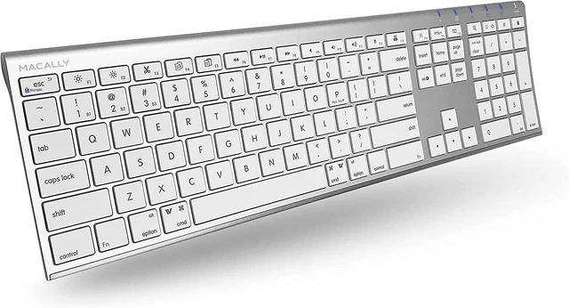 Alt view image 8 of 14 - Macally Wireless Bluetooth Keyboard for Mac - Compatible Apple Keyboard or MacBook Pro/Air, iMac - Multi-Device, Up to 3 Devices with 110 Keys, 20 Shortcuts, Numeric Keypad, and Rechargeable - Silver