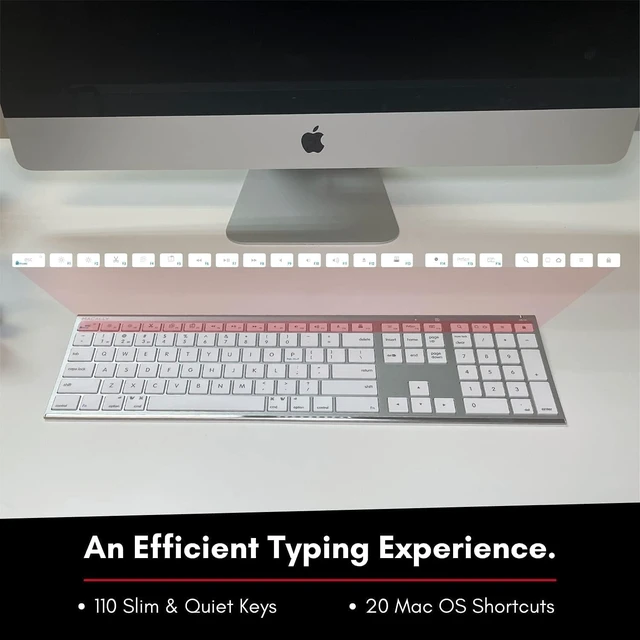 Alt view image 12 of 14 - Macally Wireless Bluetooth Keyboard for Mac - Compatible Apple Keyboard or MacBook Pro/Air, iMac - Multi-Device, Up to 3 Devices with 110 Keys, 20 Shortcuts, Numeric Keypad, and Rechargeable - Silver