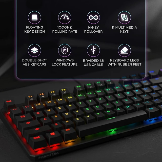 Alt view image 12 of 14 - TECWARE Phantom 87 Key RGB Mechanical Gaming Keyboard | Outemu Red Switch | 16.8M Color LED Lighting | 18 Pre-Set | Low Latency | N-Key Rollover | Software Customizable Keys | Wired USB Connection