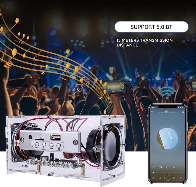 Alt view image 10 of 14 - MiOYOOW DIY Bluetooth Speaker Kit, USB Mini Stereo Amplifier Soldering Kit with LED Flashing Lights, STEM Electronic Projects Solder Practice Kit for Home and School Education