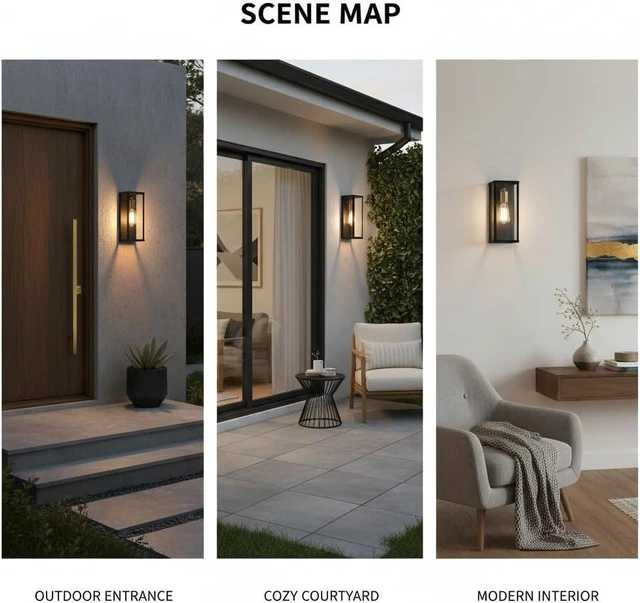 Alt view image 9 of 14 - AKEZON Outdoor Wall Light Fixture, Matte Black & Brass Exterior Wall Light with Glass Shades, Anti-Rust Porch Lighting Sconce E26 Hardwired Modern Wall Lantern for Garage Patio Front Door