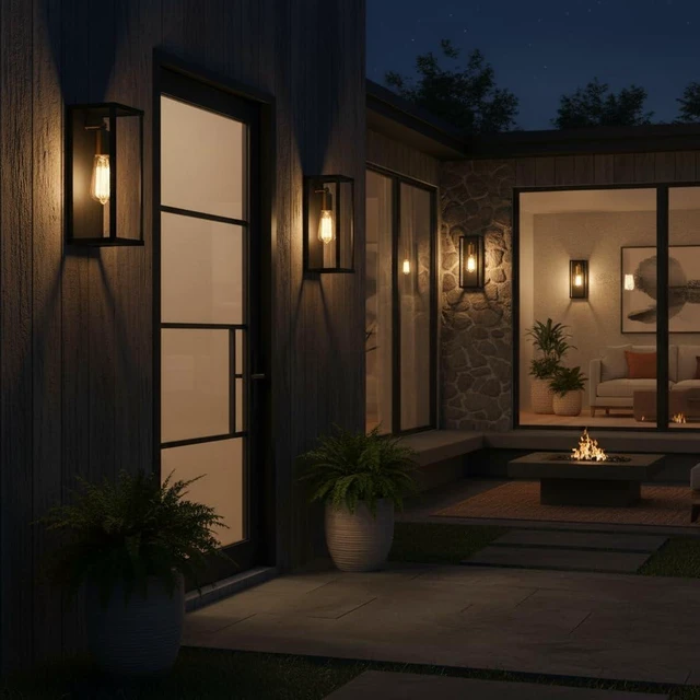 Alt view image 11 of 14 - AKEZON Outdoor Wall Light Fixture, Matte Black & Brass Exterior Wall Light with Glass Shades, Anti-Rust Porch Lighting Sconce E26 Hardwired Modern Wall Lantern for Garage Patio Front Door