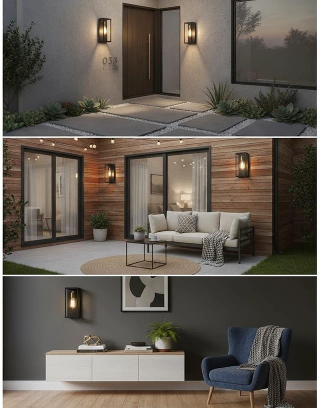 Alt view image 13 of 14 - AKEZON Outdoor Wall Light Fixture, Matte Black & Brass Exterior Wall Light with Glass Shades, Anti-Rust Porch Lighting Sconce E26 Hardwired Modern Wall Lantern for Garage Patio Front Door