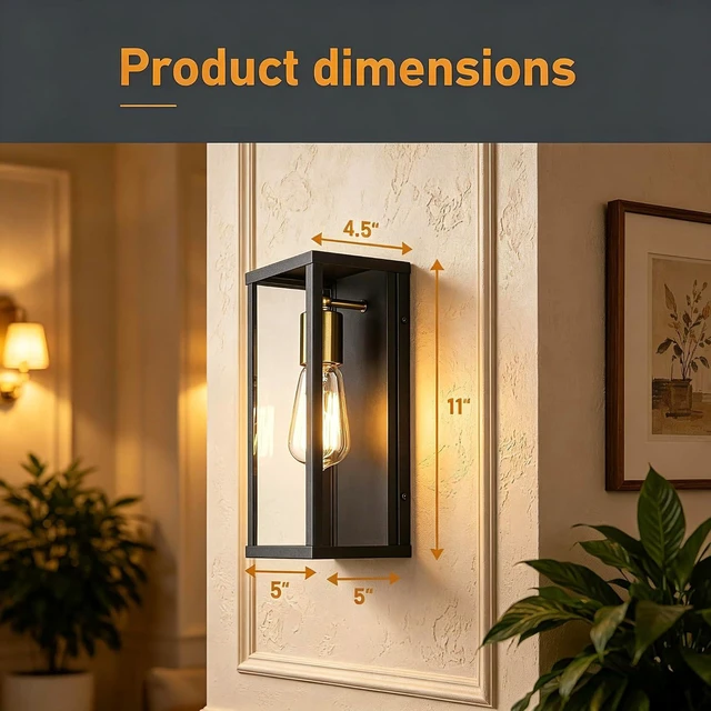 Alt view image 14 of 14 - AKEZON Outdoor Wall Light Fixture, Matte Black & Brass Exterior Wall Light with Glass Shades, Anti-Rust Porch Lighting Sconce E26 Hardwired Modern Wall Lantern for Garage Patio Front Door