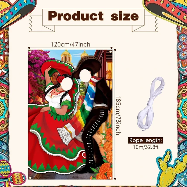 Alt view image 8 of 12 - Tudomro Mexican Couple Photo Props Fiesta Party Background 6 x 4 ft Fabric Large Photo Door Banner Mexican Style Funny Games Supplies for Birthday Party Cinco De Mayo Festival Supplies