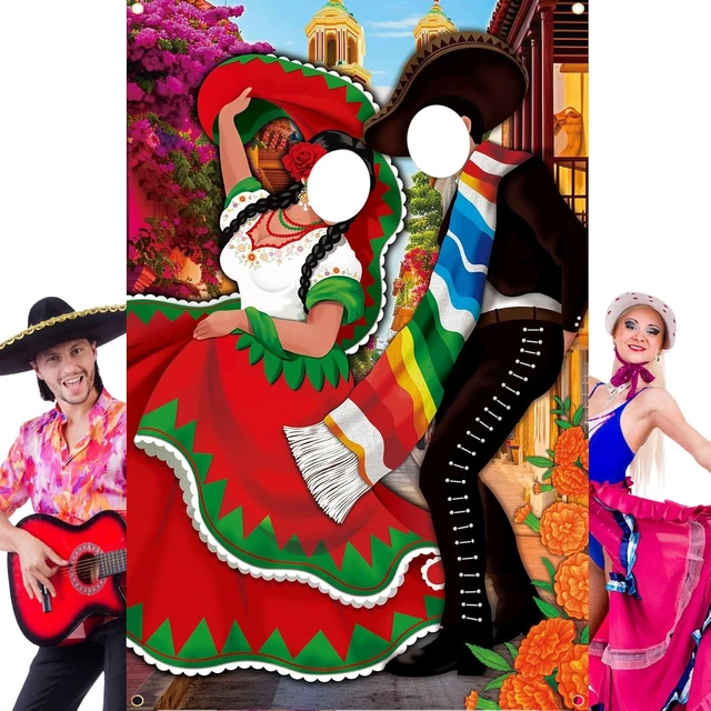Alt view image 7 of 12 - Tudomro Mexican Couple Photo Props Fiesta Party Background 6 x 4 ft Fabric Large Photo Door Banner Mexican Style Funny Games Supplies for Birthday Party Cinco De Mayo Festival Supplies