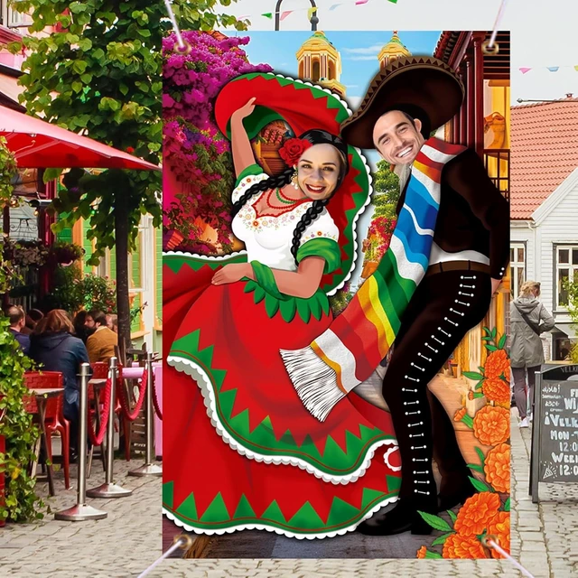 Alt view image 10 of 12 - Tudomro Mexican Couple Photo Props Fiesta Party Background 6 x 4 ft Fabric Large Photo Door Banner Mexican Style Funny Games Supplies for Birthday Party Cinco De Mayo Festival Supplies