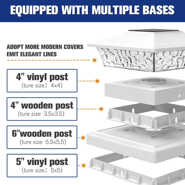 Alt view image 8 of 12 - VOLISUN Solar Post Cap Lights Outdoor 4x4/6x6 Wooden/Vinyl Fence Cap Lights for Patio/Garden,Warm White with 2 Lighting Modes Waterproof,ABS Shell Lens White (6 Pack)