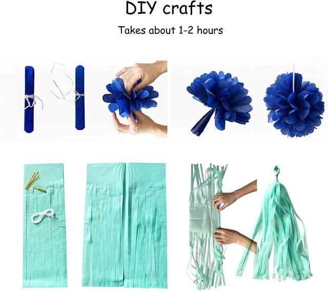 Alt view image 12 of 14 - Navy Blue White Silver Party Decorations,23pcs Kit Graduation 2025 Tissue Paper Pom Poms Streamers,Tassel Garland Banner Flowers,Men Birthday Bachelorette Baby Shower Christmas Decor Lasting Surprise