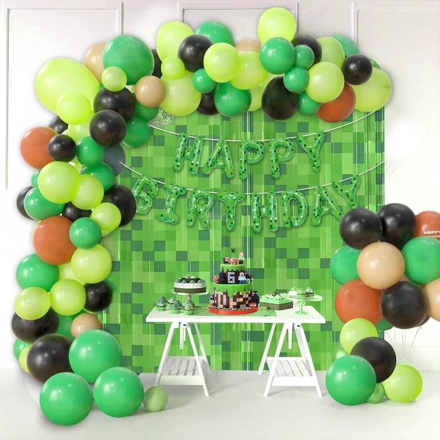 Alt view image 14 of 14 - Green Pixel Miner Foil Fringe Curtains - 2 Pack 3.3x6.6ft Metallic Video Game Birthday Photo Booth Backdrop, Door Streamers for Gamer Party Decorations & Room Wall Decor