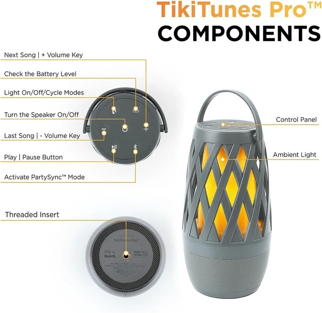 Alt view image 10 of 14 - Limitless TikiTunes Pro Portable Bluetooth 10-Watt Speaker with 3-Mode LED Flame Light, Pair up to 100 Speakers, 4000 mAh Battery for iPhone/iPad/Android (Graphite)