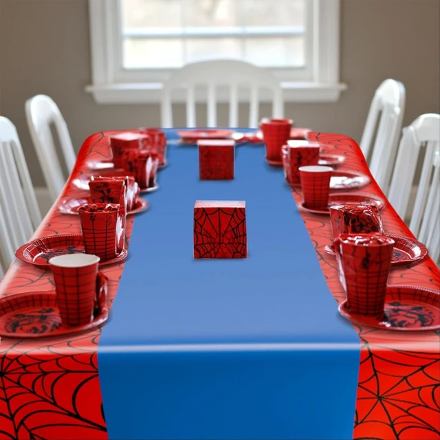 Alt view image 11 of 14 - Remagr 54 x 108 Inch Spider Theme Birthday Party Tablecloth Plastic Disposable Hero Summer Table Cover Large Plastic Rectangular Table Cover for Spider Web Birthday Party Decor(Red and Blue,6 Pcs)