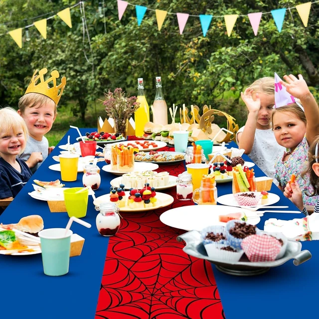 Alt view image 13 of 14 - Remagr 54 x 108 Inch Spider Theme Birthday Party Tablecloth Plastic Disposable Hero Summer Table Cover Large Plastic Rectangular Table Cover for Spider Web Birthday Party Decor(Red and Blue,6 Pcs)