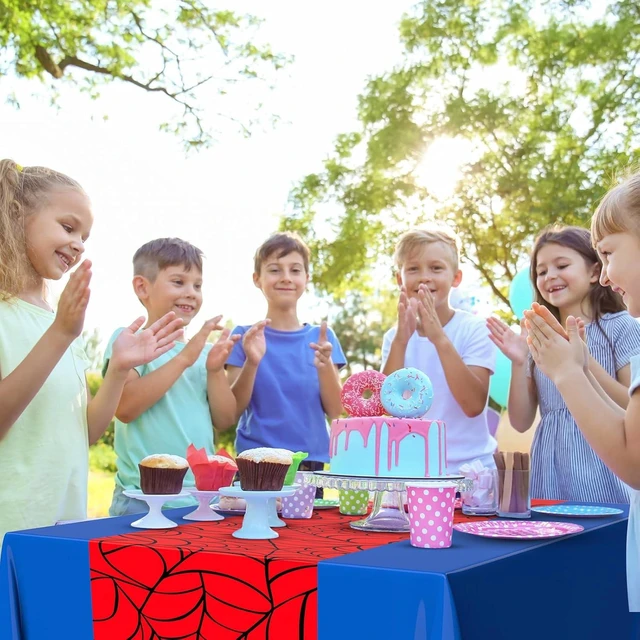 Alt view image 14 of 14 - Remagr 54 x 108 Inch Spider Theme Birthday Party Tablecloth Plastic Disposable Hero Summer Table Cover Large Plastic Rectangular Table Cover for Spider Web Birthday Party Decor(Red and Blue,6 Pcs)