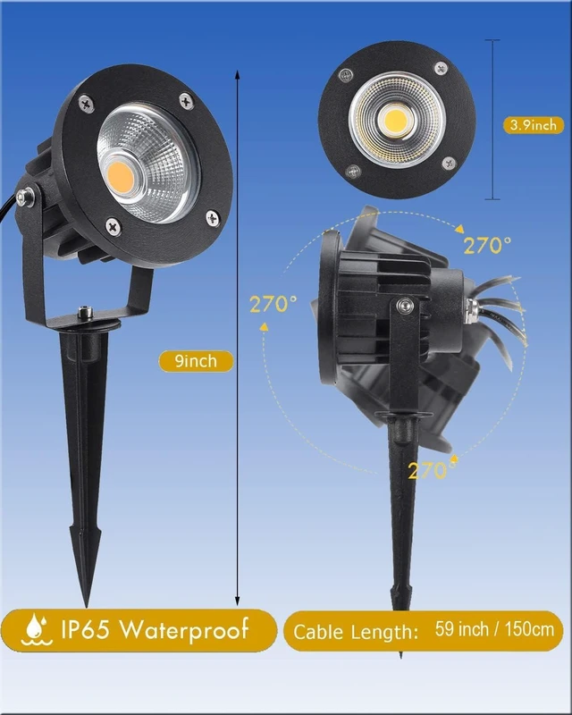 Alt view image 9 of 12 - 20W LED Landscape Lighting Outdoor Spotlight 120V AC Waterproof Yard Spot Lights Outdoor with Stake for Tree Flag Lights 3000K Warm White Lawn Decorative Lamp with US 3-Plug in (2 Pack)