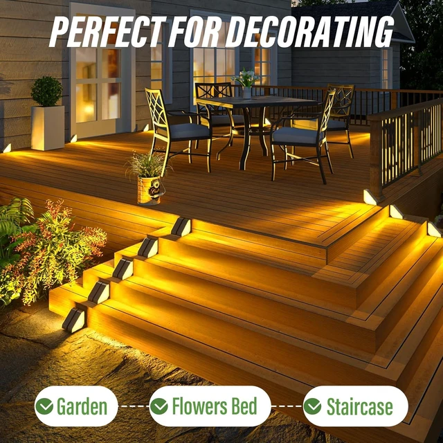 Alt view image 9 of 14 - JSOT Solar Step Stair Lights Outdoor Yard Decor 12 Pack, IP65 Waterproof Deck Lighting for Outside Solar Powered, Solar Garden Light Decor for Fence, Backyard, Front Porch Step, Balcony, Wall, Patio