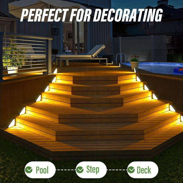 Alt view image 10 of 14 - JSOT Solar Step Stair Lights Outdoor Yard Decor 12 Pack, IP65 Waterproof Deck Lighting for Outside Solar Powered, Solar Garden Light Decor for Fence, Backyard, Front Porch Step, Balcony, Wall, Patio