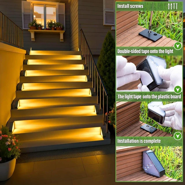 Alt view image 14 of 14 - JSOT Solar Step Stair Lights Outdoor Yard Decor 12 Pack, IP65 Waterproof Deck Lighting for Outside Solar Powered, Solar Garden Light Decor for Fence, Backyard, Front Porch Step, Balcony, Wall, Patio