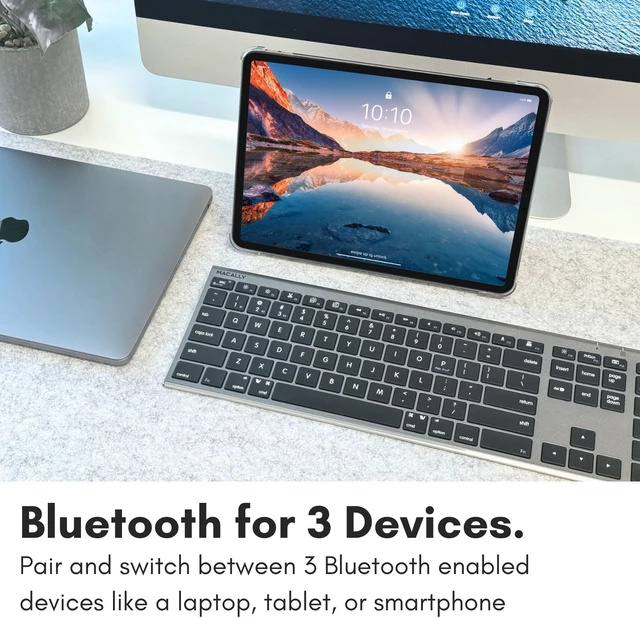Alt view image 10 of 14 - Macally Wireless Bluetooth Keyboard for Mac - Compatible Apple Keyboard or MacBook Pro/Air, iMac - Multi-Device, Up to 3 Devices with 110 Keys, 20 Shortcuts, Numeric Keypad, and Rechargeable