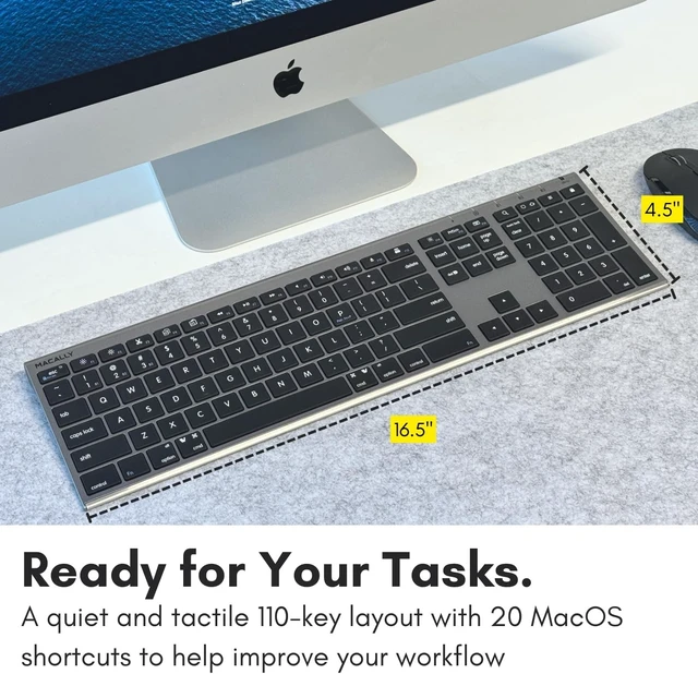 Alt view image 12 of 14 - Macally Wireless Bluetooth Keyboard for Mac - Compatible Apple Keyboard or MacBook Pro/Air, iMac - Multi-Device, Up to 3 Devices with 110 Keys, 20 Shortcuts, Numeric Keypad, and Rechargeable