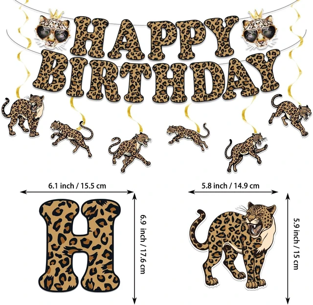 Alt view image 9 of 12 - Cheetah Print Birthday Party Decorations, Leopard Party Supplies for 20 Guests with Banner, Balloons, Hanging Swirls, Tablecloths, Plates, Napkins, Cups, Forks, Straws, Cupcake Toppers