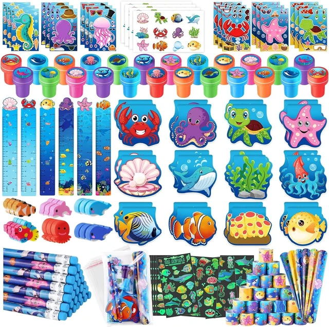 Alt view image 8 of 14 - BenLouis 240Pcs Under the Sea Party Favors Ocean Animals Party Stampers Stickers School Stationery Bulk for Kids Sea Shark Birthday Mermaid Party Goodie Bag Stuffer Classroom Gifts Rewards Supplies