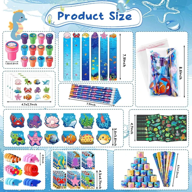 Alt view image 9 of 14 - BenLouis 240Pcs Under the Sea Party Favors Ocean Animals Party Stampers Stickers School Stationery Bulk for Kids Sea Shark Birthday Mermaid Party Goodie Bag Stuffer Classroom Gifts Rewards Supplies