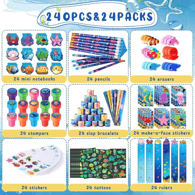 Alt view image 10 of 14 - BenLouis 240Pcs Under the Sea Party Favors Ocean Animals Party Stampers Stickers School Stationery Bulk for Kids Sea Shark Birthday Mermaid Party Goodie Bag Stuffer Classroom Gifts Rewards Supplies