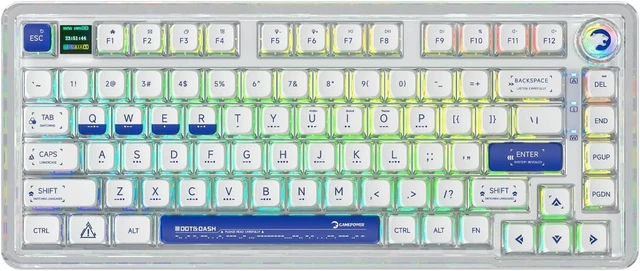 Alt view image 8 of 14 - GAMEPOWER Gasket Pro 75% Mechanical Gaming Keyboard, Triple Mode, 81 Keys, Knob Switch, Macro, 3000mah, 60M Click Linear Red switches, Wired/2.4G/Bluetooth 5.1, RGB Backlit, LCD Screen, Transparent