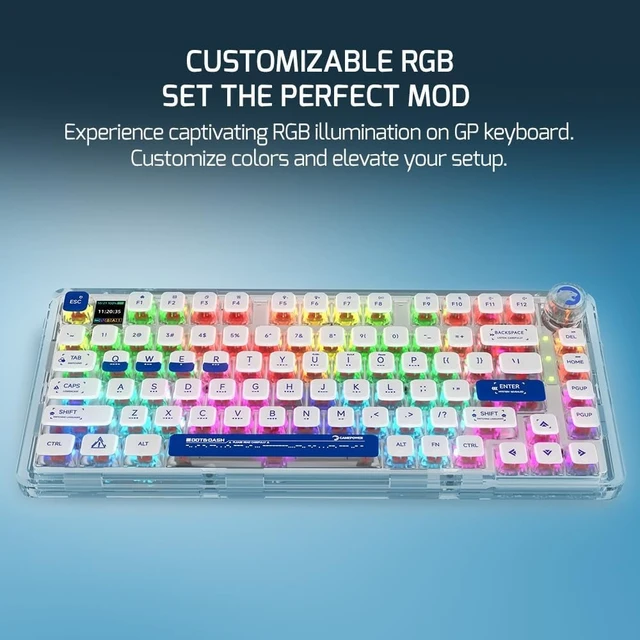 Alt view image 10 of 14 - GAMEPOWER Gasket Pro 75% Mechanical Gaming Keyboard, Triple Mode, 81 Keys, Knob Switch, Macro, 3000mah, 60M Click Linear Red switches, Wired/2.4G/Bluetooth 5.1, RGB Backlit, LCD Screen, Transparent