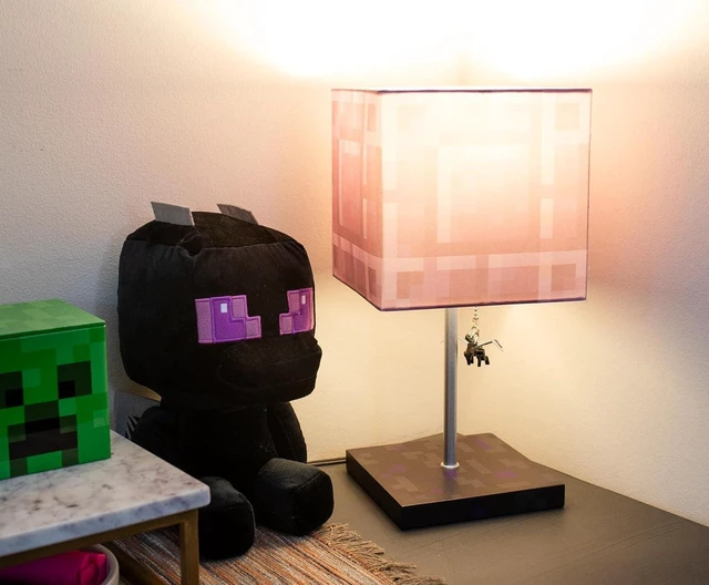 Alt view image 8 of 12 - Minecraft Nether Portal Desk Lamp with Ender Dragon Pull | Nightstand Table Lamp with LED Mood Light for Bedroom, Desk, Living Room, Playroom | Home Decor Kids Room Essentials | Video Game Gifts