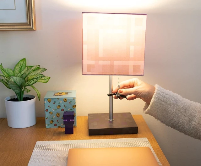 Alt view image 11 of 12 - Minecraft Nether Portal Desk Lamp with Ender Dragon Pull | Nightstand Table Lamp with LED Mood Light for Bedroom, Desk, Living Room, Playroom | Home Decor Kids Room Essentials | Video Game Gifts