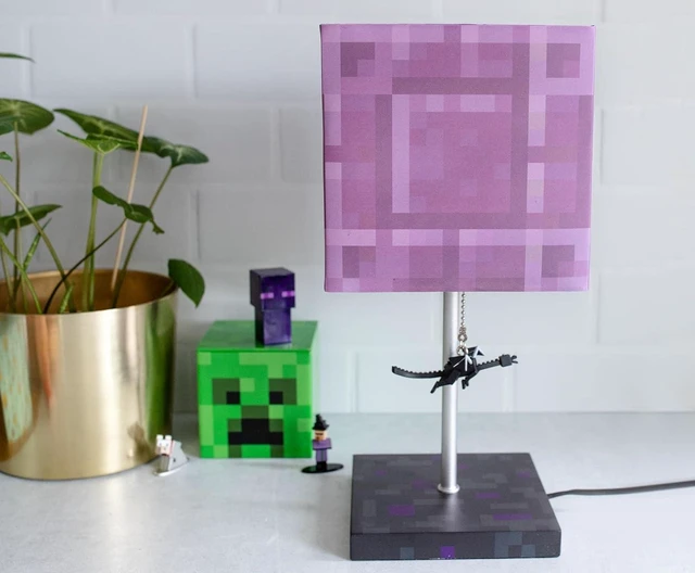Alt view image 10 of 12 - Minecraft Nether Portal Desk Lamp with Ender Dragon Pull | Nightstand Table Lamp with LED Mood Light for Bedroom, Desk, Living Room, Playroom | Home Decor Kids Room Essentials | Video Game Gifts