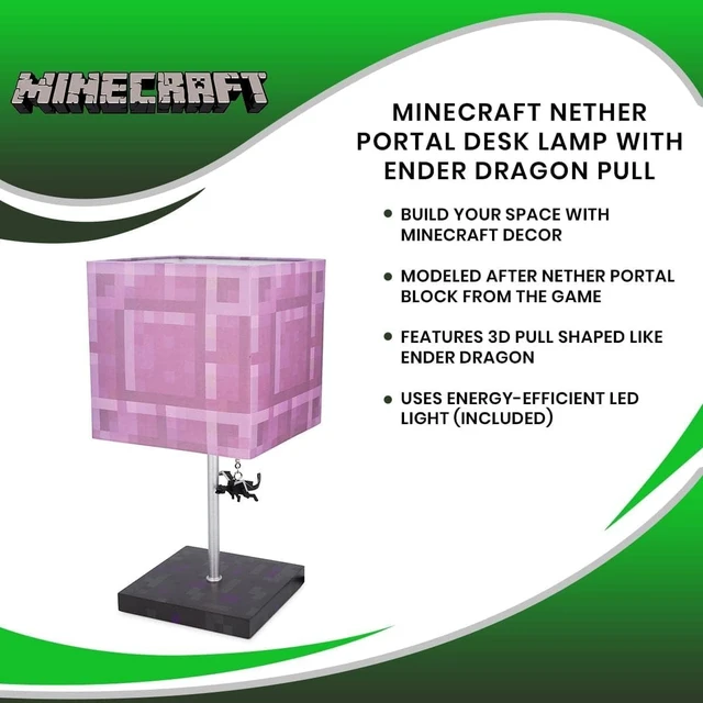 Alt view image 12 of 12 - Minecraft Nether Portal Desk Lamp with Ender Dragon Pull | Nightstand Table Lamp with LED Mood Light for Bedroom, Desk, Living Room, Playroom | Home Decor Kids Room Essentials | Video Game Gifts