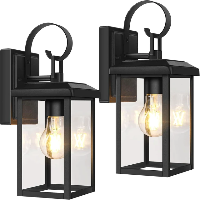 Alt view image 8 of 14 - BesLowe 2-Pack Outdoor Wall Light Fixtures, Exterior Lighting Fixtures Wall Mount, Waterproof Porch Lights Outdoor Wall Sconces Lanterns, Modern Outside Lights for House Front Door Garage, Black