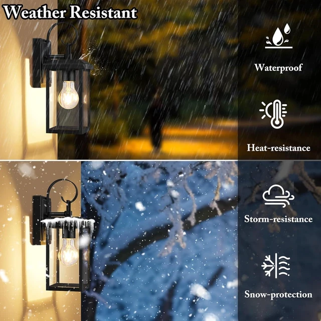 Alt view image 9 of 14 - BesLowe 2-Pack Outdoor Wall Light Fixtures, Exterior Lighting Fixtures Wall Mount, Waterproof Porch Lights Outdoor Wall Sconces Lanterns, Modern Outside Lights for House Front Door Garage, Black
