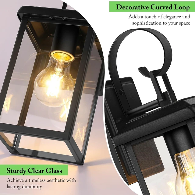 Alt view image 10 of 14 - BesLowe 2-Pack Outdoor Wall Light Fixtures, Exterior Lighting Fixtures Wall Mount, Waterproof Porch Lights Outdoor Wall Sconces Lanterns, Modern Outside Lights for House Front Door Garage, Black