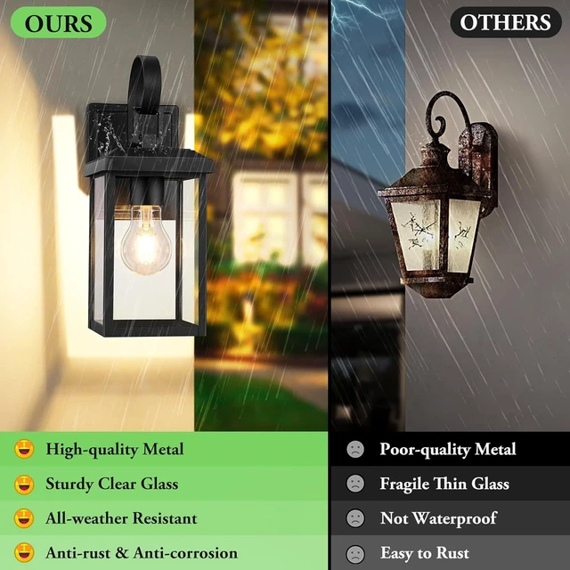 Alt view image 11 of 14 - BesLowe 2-Pack Outdoor Wall Light Fixtures, Exterior Lighting Fixtures Wall Mount, Waterproof Porch Lights Outdoor Wall Sconces Lanterns, Modern Outside Lights for House Front Door Garage, Black