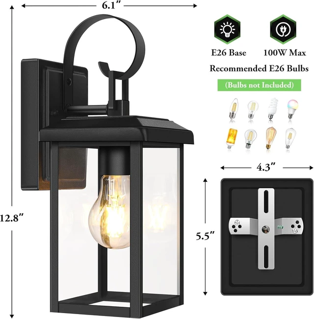 Alt view image 14 of 14 - BesLowe 2-Pack Outdoor Wall Light Fixtures, Exterior Lighting Fixtures Wall Mount, Waterproof Porch Lights Outdoor Wall Sconces Lanterns, Modern Outside Lights for House Front Door Garage, Black
