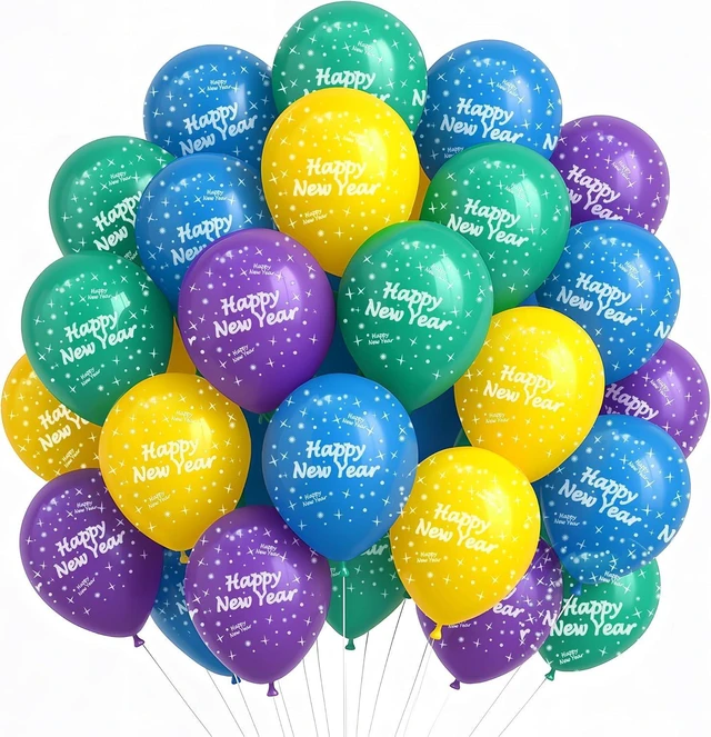 Alt view image 8 of 14 - KatchOn, Multicolor Happy New Year Balloons Set - Pack of 60 | Happy New Year Balloons 2026 | NYE Balloon | New Years Eve Party Supplies 2026 | Happy New Years Decorations 2026 | NYE Decorations