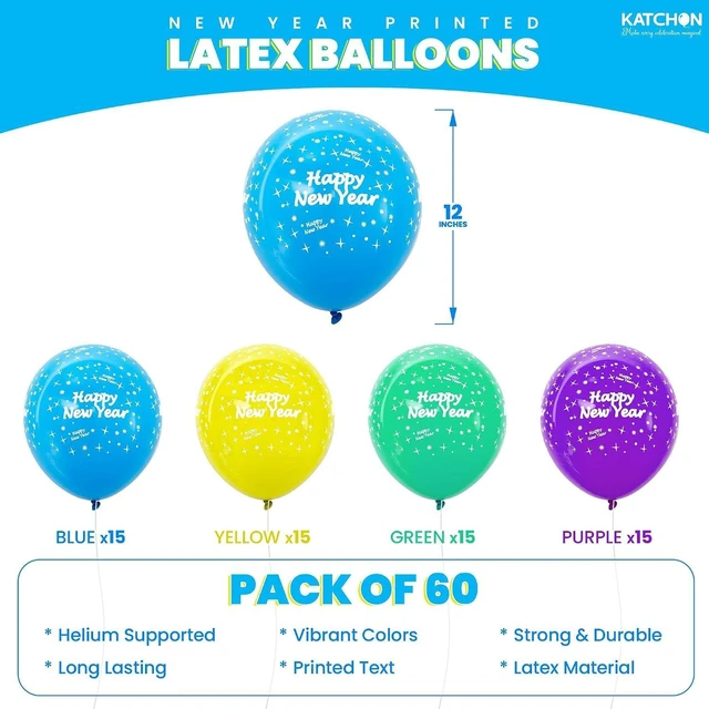 Alt view image 9 of 14 - KatchOn, Multicolor Happy New Year Balloons Set - Pack of 60 | Happy New Year Balloons 2026 | NYE Balloon | New Years Eve Party Supplies 2026 | Happy New Years Decorations 2026 | NYE Decorations