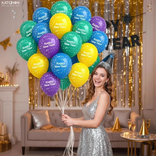 Alt view image 11 of 14 - KatchOn, Multicolor Happy New Year Balloons Set - Pack of 60 | Happy New Year Balloons 2026 | NYE Balloon | New Years Eve Party Supplies 2026 | Happy New Years Decorations 2026 | NYE Decorations