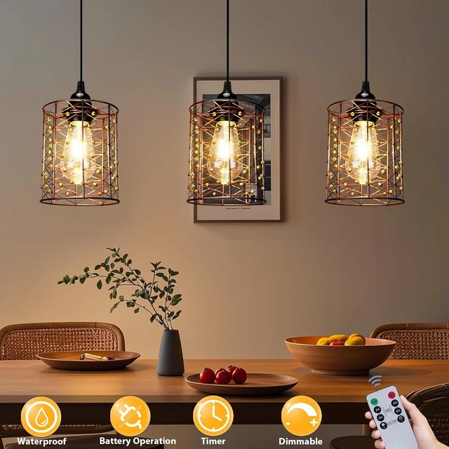 Alt view image 9 of 14 - Battery Operated Hanging Outdoor Chandelier, Battery Pendant Light, Gazebo Lights Outdoor Waterproof, 4 AA Batteries, for Gazebo, Pergola, Porch, Patio, Indoor/Outdoor Decor Lighting (3)