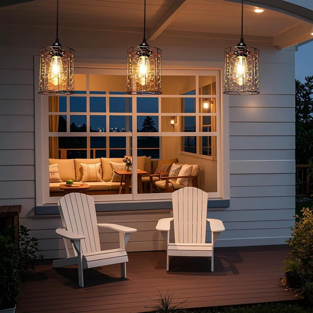 Alt view image 14 of 14 - Battery Operated Hanging Outdoor Chandelier, Battery Pendant Light, Gazebo Lights Outdoor Waterproof, 4 AA Batteries, for Gazebo, Pergola, Porch, Patio, Indoor/Outdoor Decor Lighting (3)