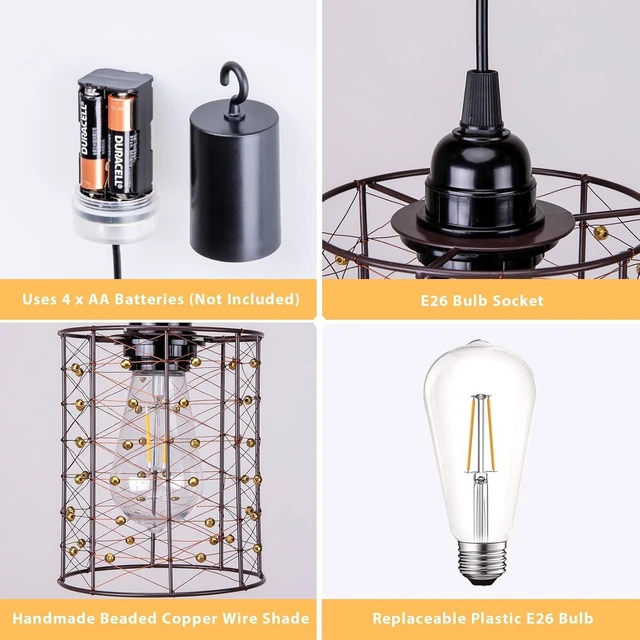 Alt view image 12 of 14 - Battery Operated Hanging Outdoor Chandelier, Battery Pendant Light, Gazebo Lights Outdoor Waterproof, 4 AA Batteries, for Gazebo, Pergola, Porch, Patio, Indoor/Outdoor Decor Lighting (3)
