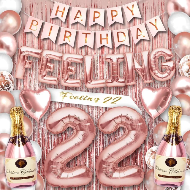 Alt view image 8 of 14 - PartyForever 22nd Birthday Decorations for Women and Girls Rose Gold with Birthday Banner and Digit Balloons Including Text Balloon Letters Party Supplies for Her
