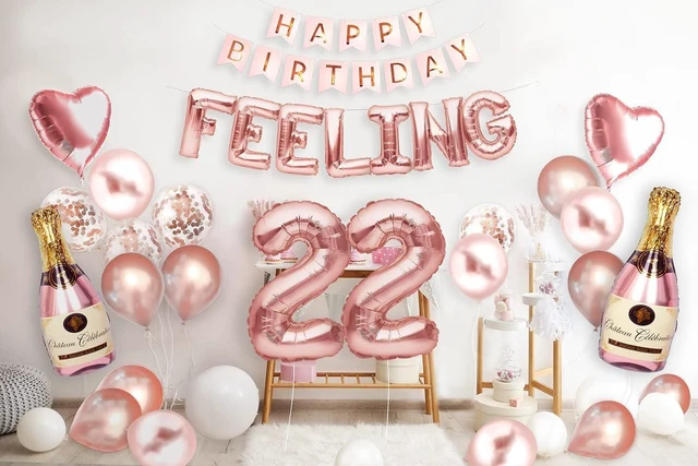 Alt view image 10 of 14 - PartyForever 22nd Birthday Decorations for Women and Girls Rose Gold with Birthday Banner and Digit Balloons Including Text Balloon Letters Party Supplies for Her