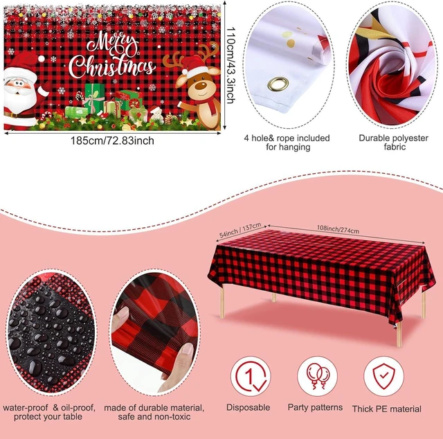 Alt view image 9 of 12 - Christmas Party Decorations Set Includes Christmas Santa Claus Snowflakes Backdrop Table Covers Multi Color Balloons Foil Santa Claus and Deer Balloons for Xmas Party Supplies Favors (Plaid Style)