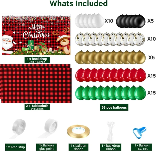 Alt view image 8 of 12 - Christmas Party Decorations Set Includes Christmas Santa Claus Snowflakes Backdrop Table Covers Multi Color Balloons Foil Santa Claus and Deer Balloons for Xmas Party Supplies Favors (Plaid Style)